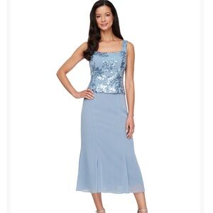 Alex Evenings Light Blue Floral Midi Skirt